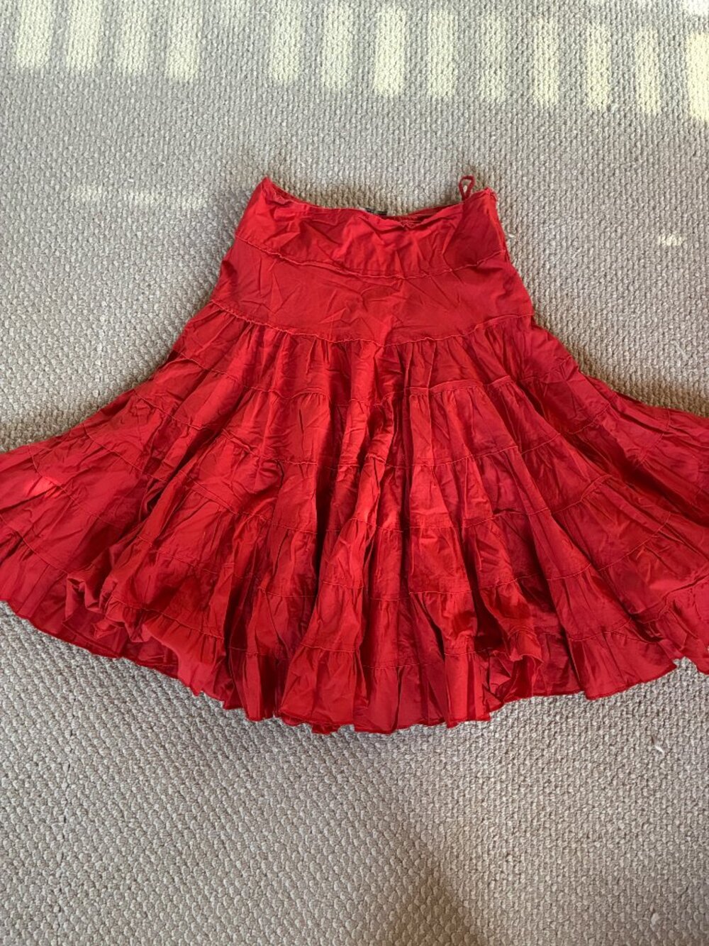Red Sylvie + Mado Broom Tiered Flare Skirt California Y2K Boho Witch